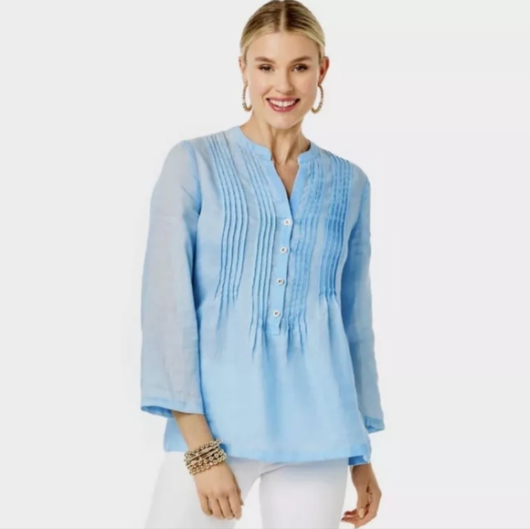 Lilly Pulitzer Aqua Blue Linen Sarasota Tunic Top - Picture 1 of 10